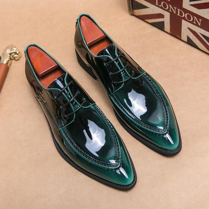 Chaussures Oxford italiennes en cuir verni pour hommes souliers de mariage de luxe a bout pointu classiques et originaux vert Vert Cdiscount