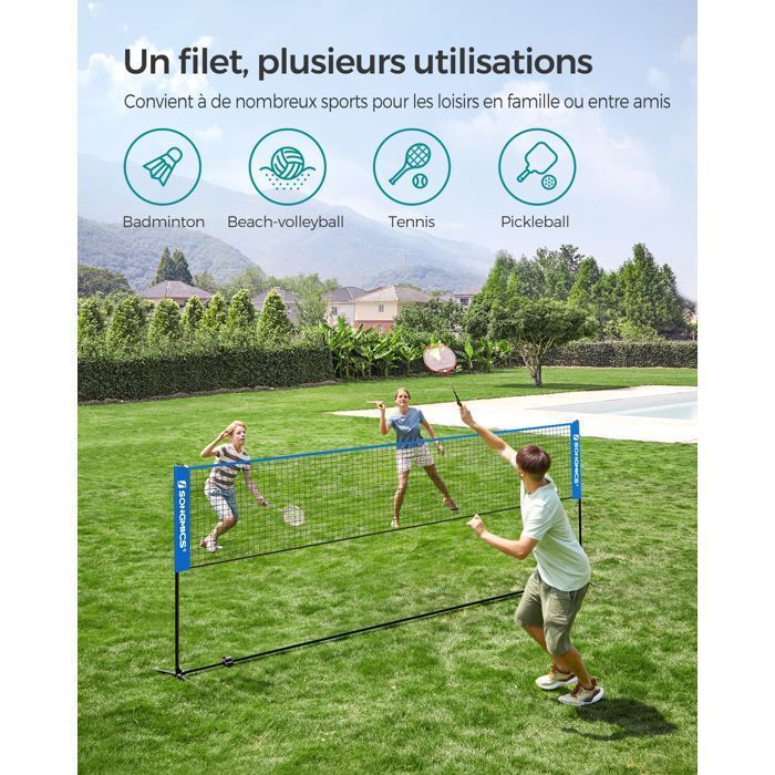 NAIZY 5M Filet de Badminton Hauteur Réglable 87cm ou 155cm Filet de