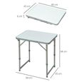 Outsunny Table Pliante Table de Camping Table de Jardin Hauteur réglable Aluminium MDF Blanc-2