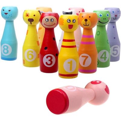 Mamabrum Jeu De Quilles En Bois Animaux Pastel - 6 Quilles Et 4 Boules Pour Enfants