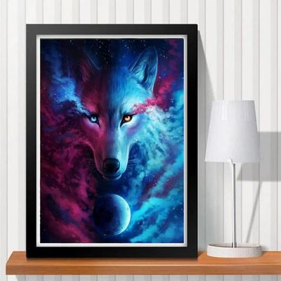 Kit Diamond Painting Loup Et Fleurs De Cerisier - 5D, Diamants Ronds, 30x40 Cm - Artisanat Déco Maison, Cadeau