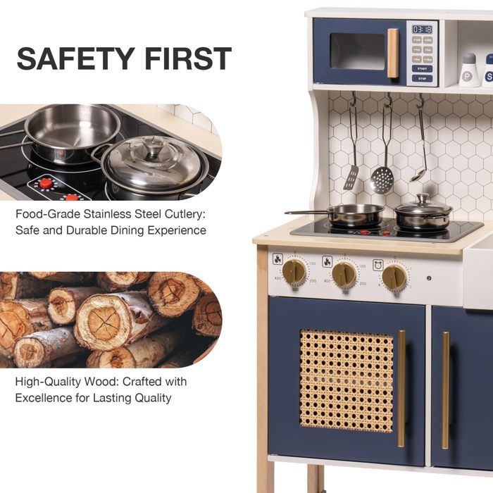 ROBOTIME Réfrigérateur En Bois Vert Vintage - Cuisine Enfant Avec Distributeur Glaçons Et Accessoires