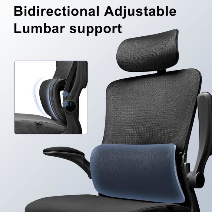 Chaise ergonomique RIVER, Appui-tête, Support-Lombaire, Noir 
