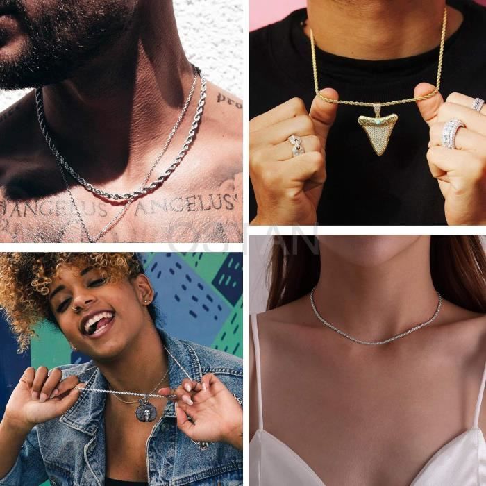 Collier Croix Pendentif En Acier Inoxydable - Chaîne Torsadée - Bijou Personnalité Pour Quotidien