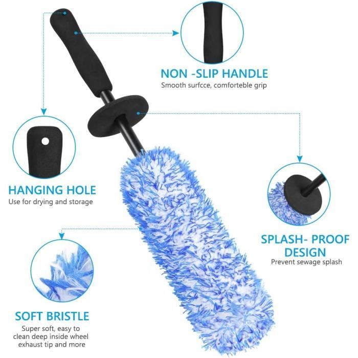 Brosse Jantes Voiture,Brosse de Nettoyage en Microfibre,Pas de Rayures Brosse Jantes,Brosse a Jante Microfibre pour Nettoyage Complet et Délicat des Jantes de Voiture Sans Créer de Rayure (Bleu