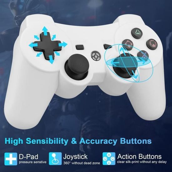 Lot De 2 Manettes PS3 Sans Fil - DualShock 3 - Couleurs Bleu Et Blanc - État Ouvert Jamais Utilisé