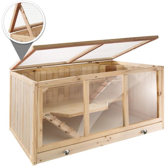 TecTake Cage clapier lapin hamster cochon d’Inde petit rongeur cabane en bois 