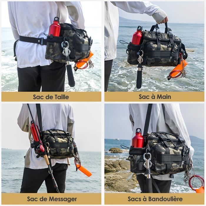 Sac à dos de pêche multifonctionnel, sac de rangement de ligne de poisson,  sac de sport escalade randonnée, sac à bandoulière tactique étanche