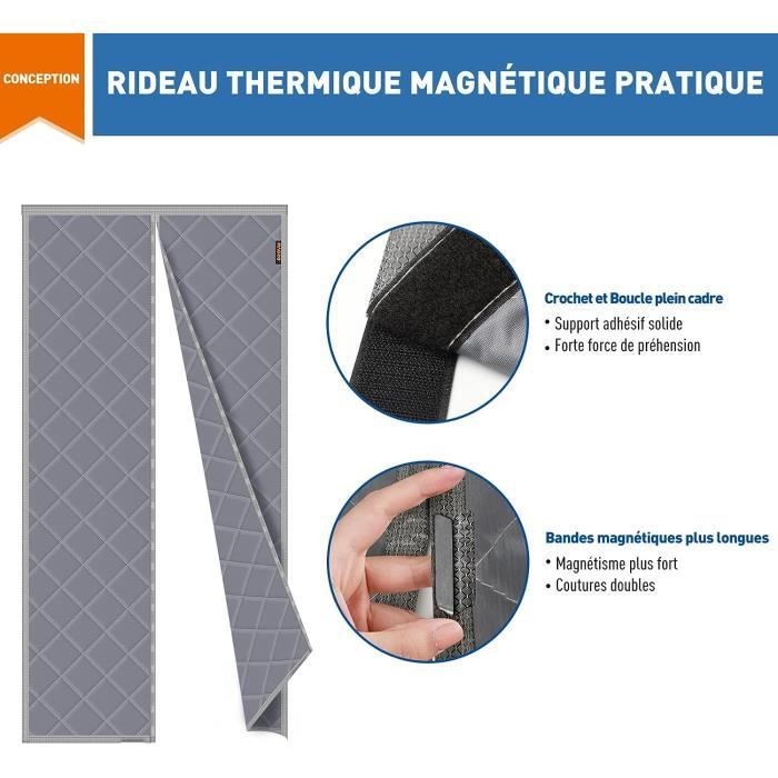 MAGZO Rideau de porte thermique - Protection contre le froid - 90 x 220 cm  - Rideau magnétique de