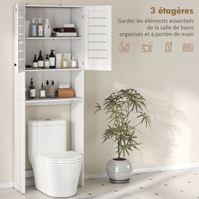LIFEZEAL Meuble Dessus Toilette Ou Machine à Laver - Étagère Rangement Salle De Bain 75,5 X 20 X 110 Cm Blanc