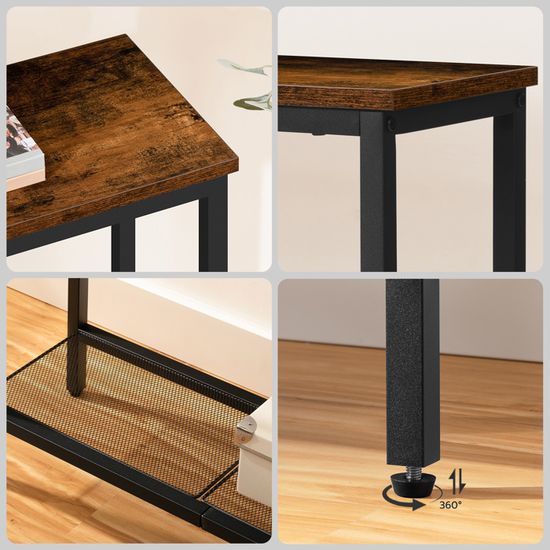 Table Console HOOBRO 75cm - Meuble D'Entrée Avec 2 Tiroirs Tissu, Style Industriel Marron Rustique Et Noir
