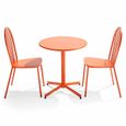 Ensemble table ronde et 2 chaises de jardin bistrot métal orange-0