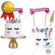 TD® Décoration gâteau licorne anniversaire fille arc-en-ciel fait à la main accessoire réutilisable ballon fête bannière happy-0