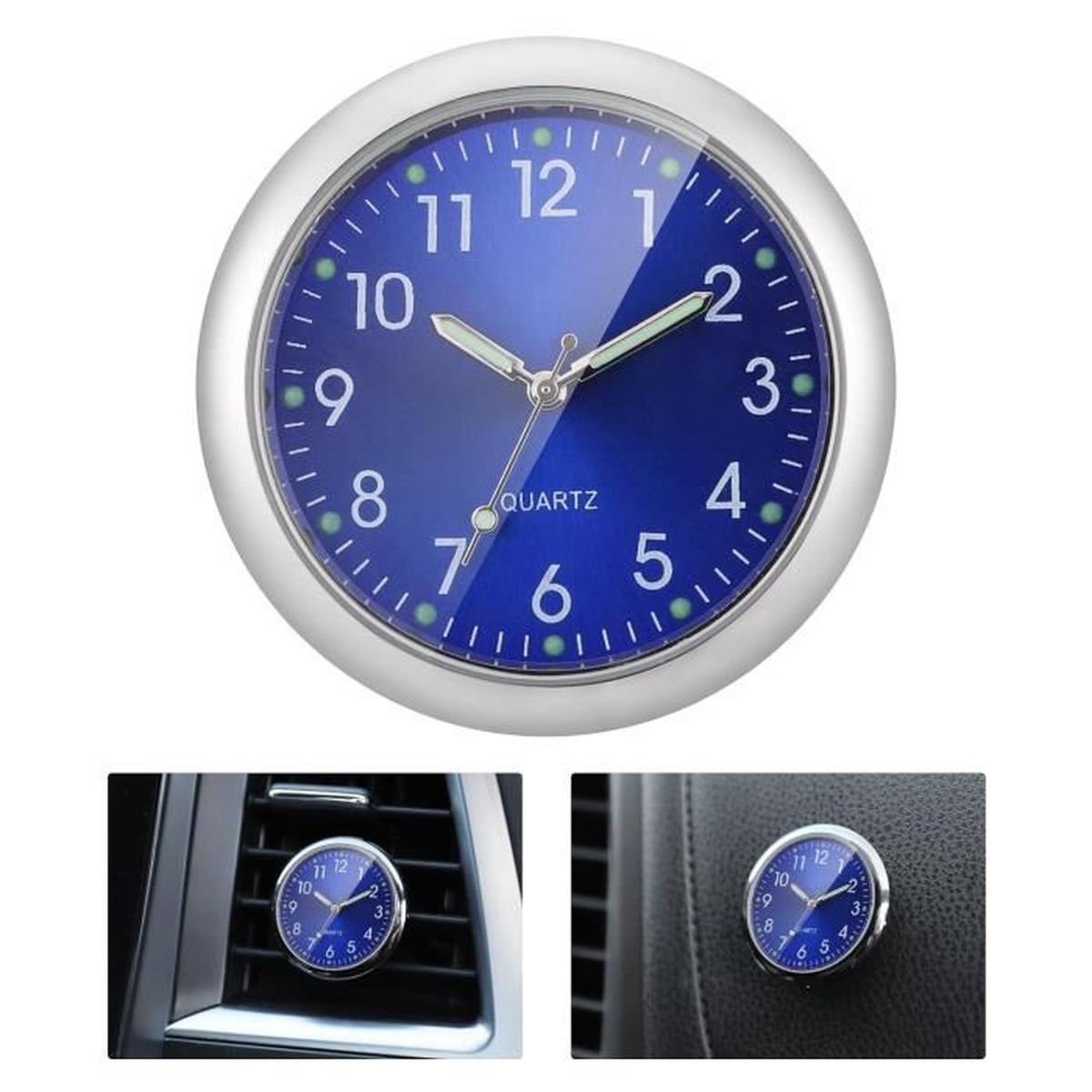 Horloge Analogique Lumineuse à Coller Pour Tableau De Bord Voiture - Mini Horloge Noire