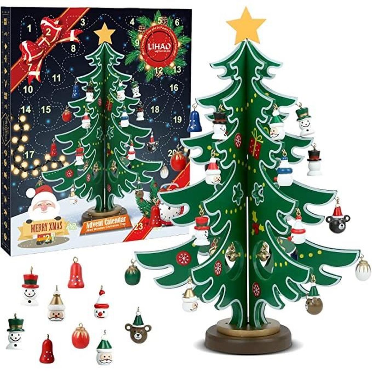 Calendrier de l'Avent, Mini Sapin de Noël en Bois pour Decorations Noel
