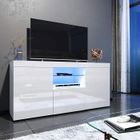 Dripex Meuble TV brillance avec LED,Casier,Placard de buffet, Armoires de rangement à haute brillance,Blanc,135CM