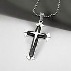 BIJOUTERIE PAPILLON BLEU Collier - Homme/Femme - Chaîne et Pendentif - Croix - Argenté - Noir - Acier Inoxydable 316 L - 45 cm