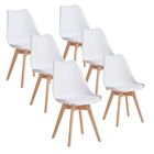 BRAND Chaises de Salle à Manger - DOWISDOLY - Scandinave - Lot de 6 - Assise en cuir - L 49 x P 42 x H 83 (Blanc)