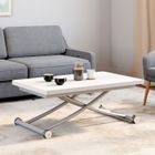 IDMARKET Table basse extensible relevable en table à manger rectangulaire URBANA plateau blanc pied chrome