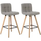WOLTU Lot de 2 Tabourets de Bar avec Repose-Pieds,Chaise de bar Design en Bois Massif et Lin,Gris Clair