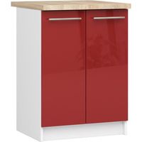 Meuble de cuisine bas AKORD S60 OLIWIA modulable Blanc 60 cm 2 portes façade Rouge Brillante 2 étagères 60x46x85 cm