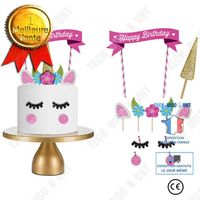 TD® Décoration gâteau licorne anniversaire fille arc-en-ciel fait à la main accessoire réutilisable ballon fête bannière happy