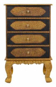 CHIFFONNIER - SEMAINIER Chiffonnier, meuble de rangement en bois avec 4 tiroirs coloris doré, noir - Longueur 45,5 x Profondeur 30 x Hauteur 76 cm