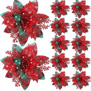 Fleurs Artificielles Rouges Pour Sapin De Noël – Lot De 12 – Avec Clips De Fixation – Décorations Scintillantes, Réutilisables