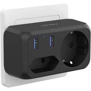 BESTEK Multiprise 2 Prises avec 3 Portes USB Mini Multiprise Électrique  2500W Convient pour la Maison, Les Dortoirs du Campus, Les Bureaux, Les