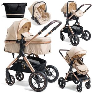 POUSSETTE  BEBELISSIMO - Poussette combinée trio 3 en 1 - siège auto 0m – nacelle – dès la naissance – jusqu’à 22kg – Premium -  beige