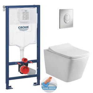WC - TOILETTES Grohe Pack WC Bâti-support + WC sans bride Infinitio Design + Abattant softclose + Plaque chrome mat