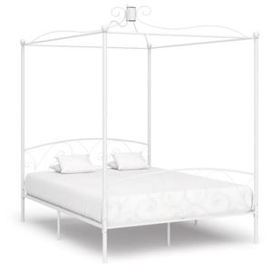 STRUCTURE DE LIT PAI® Cadre de lit à baldaquin Blanc Métal 180 x 200 cm 110054