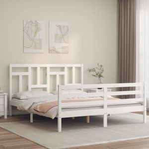 STRUCTURE DE LIT Cadre de lit avec tête de lit blanc King Size bois massif Mothinessto LY2032