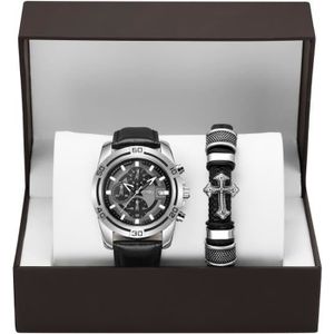 MONTRE Coffret Montre Homme + Bracelet Homme - Sport Chronographe Quartz Etanche Noir Argenté