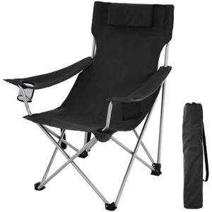 Charge Max 250 kg Chaise dext/érieur SONGMICS Chaise de Camping Pliable Confortable Structure Durable avec Dossier Haut,/ Porte-Bouteille et Sac isothermique