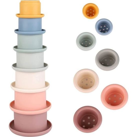 ZHUOYOU – Tasses Empilables 8 Pièces – Gobelets Montessori 6-12-18 Mois – Motifs Chiffres – Jeu D'eau Et Projection – Couleurs Arc-en-ciel