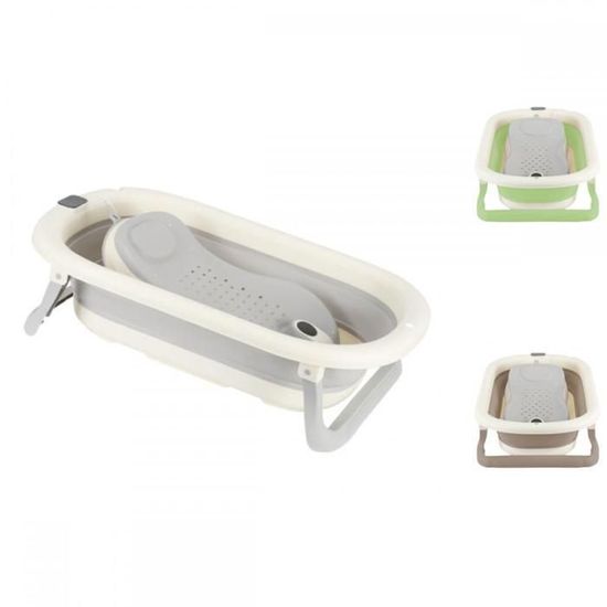 Baignoire Bébé Pliable Avec Thermomètre Digital Et Coussin - 0 à 24 Mois - Gris 80x50x23 Cm