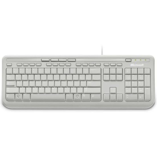 Clavier filaire Microsoft Wired Keyboard 600 - Blanc - AZERTY - Résistant aux éclaboussures - Touches silencieuses