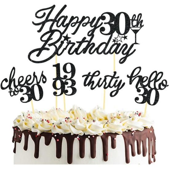 Décoration de gâteau « Happy 30th », paillettes scintillantes Hello 30,  décoration de gâteau d'anniversaire « Cheers to Thirty Years Old »,  décorations de fête d'anniversaire