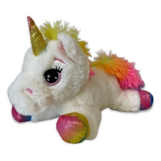 licorne lumineuse au couleur de l'arc en ciel doudou peluche nicotoy 30cm