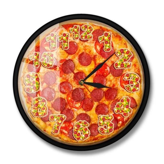 Pepperoni Pizza italien LED veilleuse, horloge murale, décor de