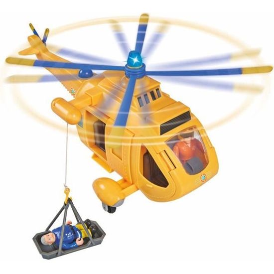 Simba – Hélicoptère Wallaby II – Sam Le Pompier – Lumière, Rotor Tournant + Figurine, 34 Cm