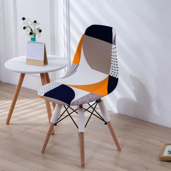 Housses De Chaise Scandinaves - Lot De 6 - Tissu Extensible En Polyester - Motif Malachite Bleu - Protection Anti-taches