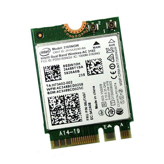 Used Intel Dual Band Wireless-AC 3165 WiFi & Bluetooth 4.0 NGFF Card (433 Mbps)