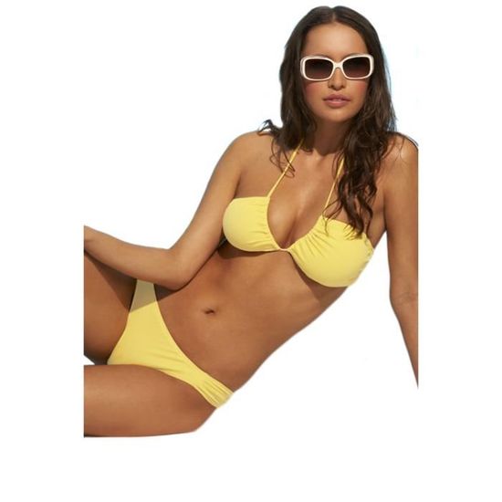 Haut de bikini croisé dans le dos jaune et avis - Jaune, violet