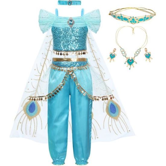 Costume Princesse Jasmin Fille - AMZBARLEY - Épaules Dénudées - Carnaval Halloween Cosplay