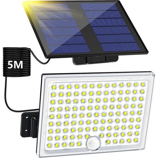 Spot Solaire Extérieur Avec Détecteur De Mouvement - 113 LED, 4 Modes, Télécommande - IP65 étanche - Câble De 5 M - Pour Jardin, Allée, Terrasse - 8