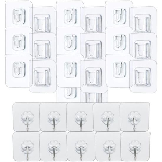 Lot De 20 Crochets Adhésifs Pour Tableau - 17x28 Mm - Support Jusqu'à 500 G - Pour Photos, Affiches, Calendriers