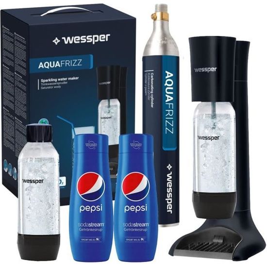 Wessper SODASTREAM AquaFrizz Spirit Pack Machine + 2 bouteille Pet + 2 Soda Pepsi Sirop