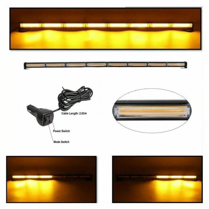 Barre à LED Lumière Stroboscopique 144W 120cm 9 Modes d'Éclairage Flash 12-24V